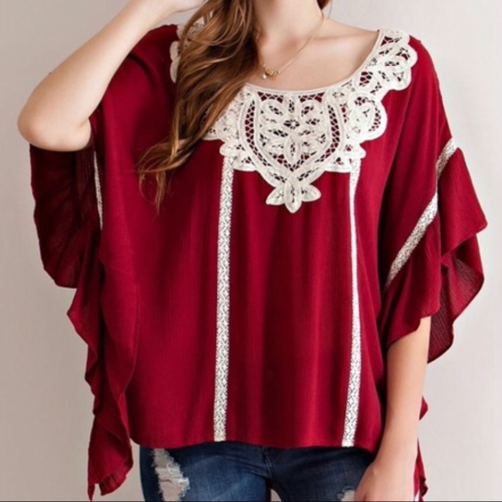 ‼️ Cranberry Crochet Blouse